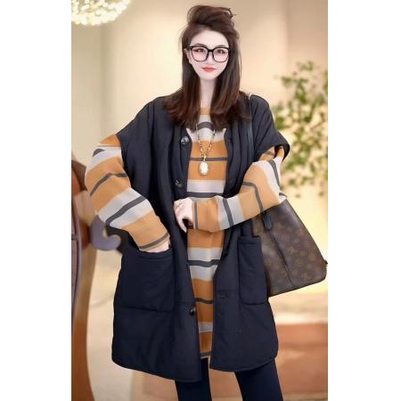 FA50980# 橘味活力秋冬松弛感气质美感条纹卫衣 服裝批發女裝批發服飾貨源