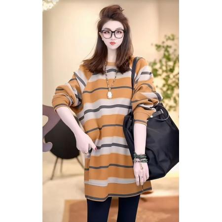 FA50980# 橘味活力秋冬松弛感气质美感条纹卫衣 服裝批發女裝批發服飾貨源