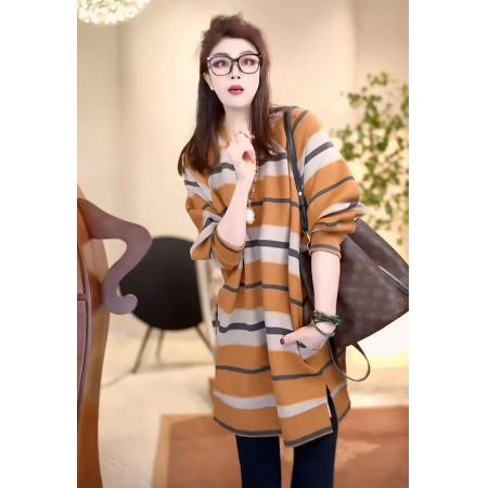 FA50980# 橘味活力秋冬松弛感气质美感条纹卫衣 服裝批發女裝批發服飾貨源