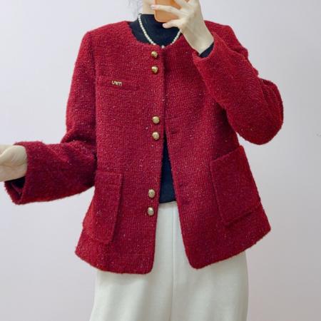 FA50986# 春季新品时尚气质法式百搭圆领短款小香风长袖外套608