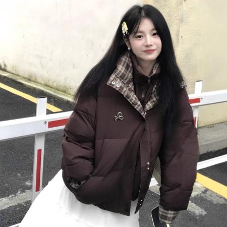 FA50995# 秋冬女棉外套假两件立领棉服宽松韩版百搭设计感学生ins风外套   服裝批發女裝批發服飾貨源