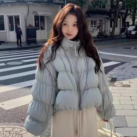 FA50997# 云朵泡芙抽褶羽绒棉服女冬新款设计感超好看显瘦面包服外套现货款   服裝批發女裝批發服飾貨源