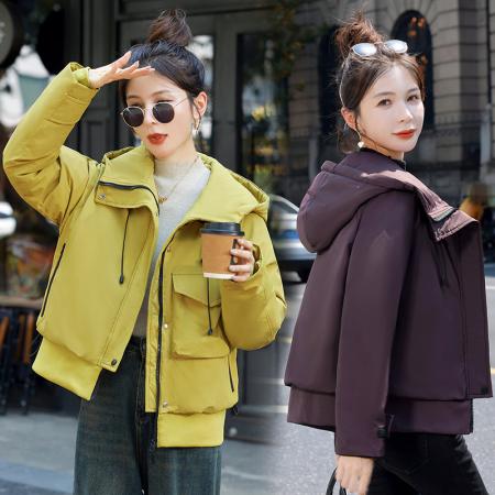 FA50998# 欧货连帽冲锋衣羽绒棉服外穿短款新款女装风衣时尚外套潮加厚   服裝批發女裝批發服飾貨源