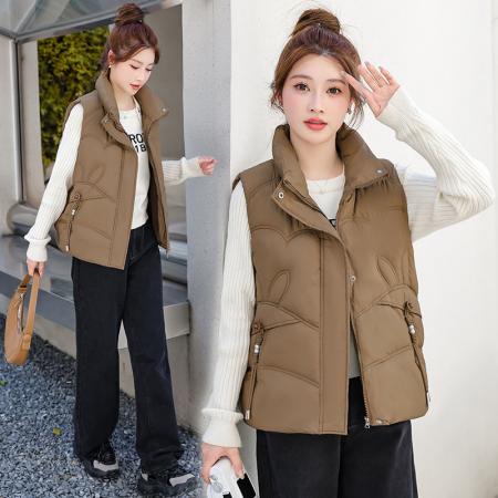 FA51021# 跨境外贸新款连帽棉马甲女秋冬洋气宽松马夹外套时尚短款无袖坎肩   服裝批發女裝批發服飾貨源