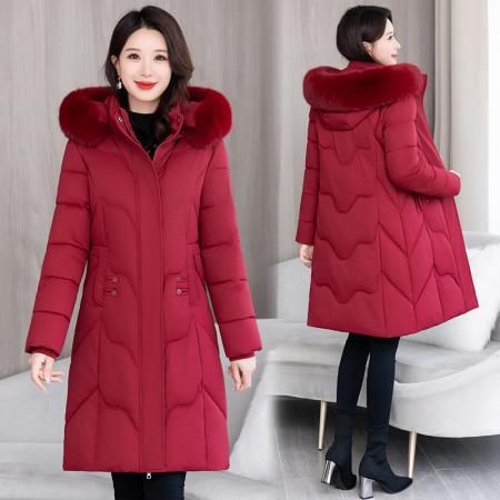 长过膝羽绒棉服女年冬季新款修身中长款棉衣棉袄加厚爆款外套   服裝批發女裝批發服飾貨源