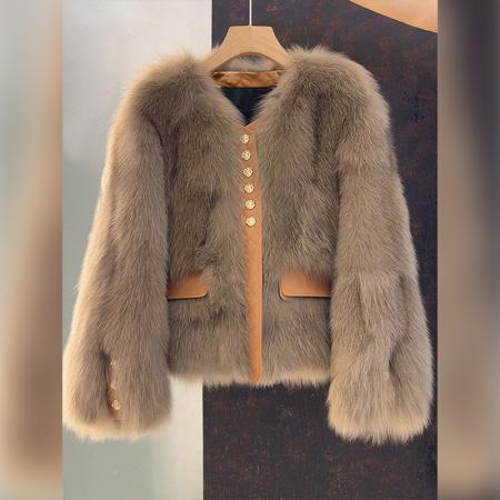 欧美跨境外贸爆款秋冬短款外套女新款海宁小香风毛毛上衣女装   服裝批發女裝批發服飾貨源