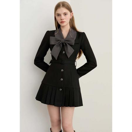 秋冬新款女小香风法式富家千金学院风冷淡系别致独特连衣裙子   服裝批發女裝批發服飾貨源