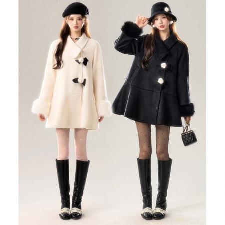 新款芭蕾山茶花甜美小个子穿搭冬季毛呢外套女高级氛围感代发   服裝批發女裝批發服飾貨源