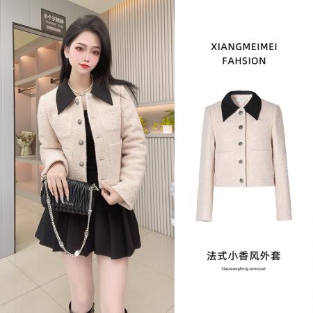气质拼接毛毛短款外套女冬季新款宽松时尚洋气百搭夹克上衣   服裝批發女裝批發服飾貨源