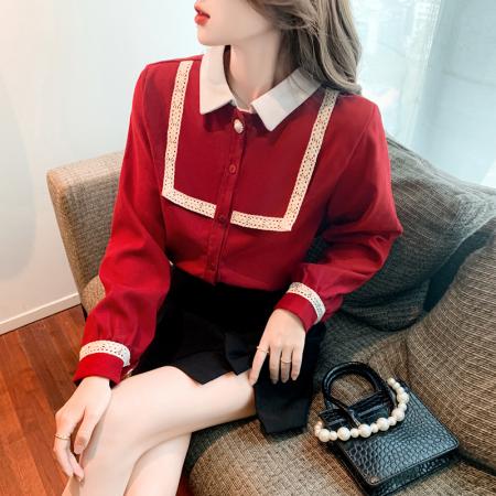 FA51096# 本命年春装新款衬衫女韩版百搭红色洋气时尚打底衫上衣 服裝批發女裝批發服飾貨源