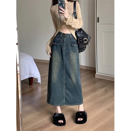 FA51103# 大码女装牛仔半身裙女高腰新款复古直筒宽松a字中长款半裙 服裝批發女裝批發服飾貨源