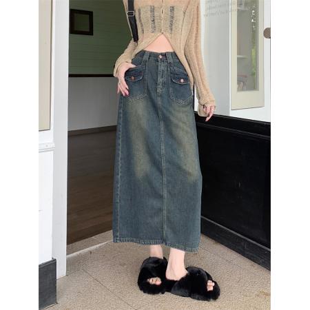 FA51103# 大码女装牛仔半身裙女高腰新款复古直筒宽松a字中长款半裙 服裝批發女裝批發服飾貨源