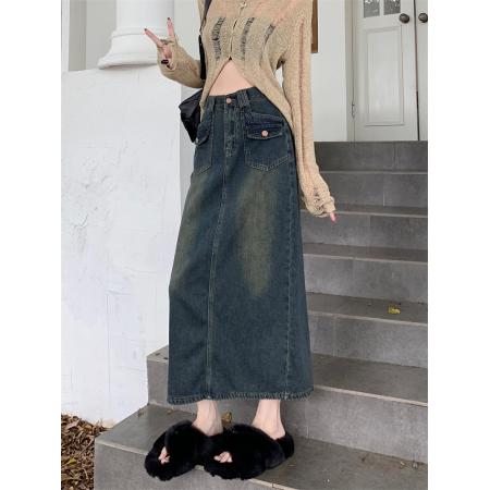 FA51103# 大码女装牛仔半身裙女高腰新款复古直筒宽松a字中长款半裙 服裝批發女裝批發服飾貨源