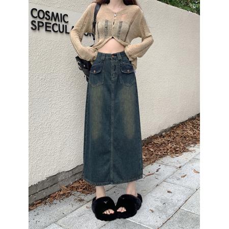 FA51103# 大码女装牛仔半身裙女高腰新款复古直筒宽松a字中长款半裙 服裝批發女裝批發服飾貨源