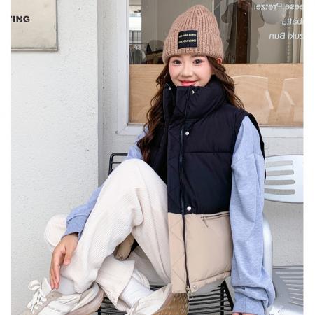 FA51105# 韩国ins新款面包服冬季外套小棉袄拼接羽绒棉衣马甲女韩版 服裝批發女裝批發服飾貨源