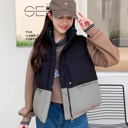 FA51105# 韩国ins新款面包服冬季外套小棉袄拼接羽绒棉衣马甲女韩版 服裝批發女裝批發服飾貨源