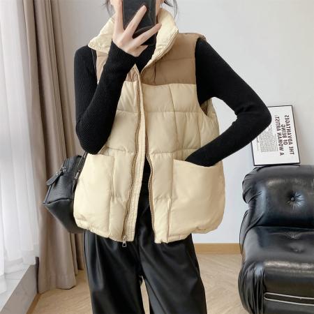 FA51106# 大码羽绒棉马甲新款韩版拼接百搭显瘦立领秋冬背心外套 服裝批發女裝批發服飾貨源