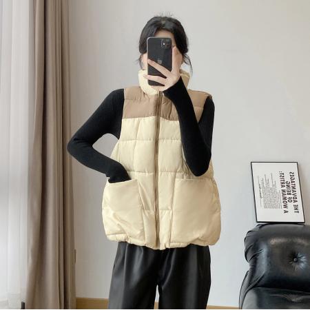 FA51106# 大码羽绒棉马甲新款韩版拼接百搭显瘦立领秋冬背心外套 服裝批發女裝批發服飾貨源
