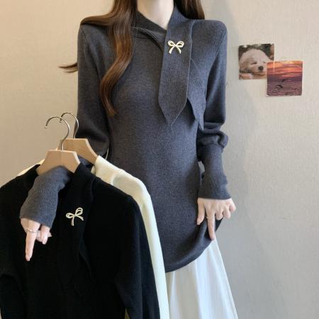 FA51108# 大码法式高级感灯笼袖毛衣女秋冬新款修身内搭掐腰针织衫上衣 服裝批發女裝批發服飾貨源