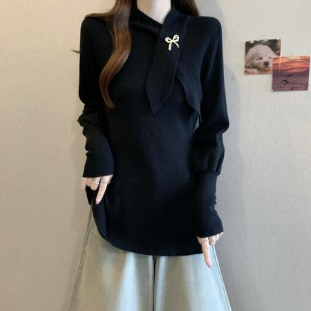 FA51108# 大码法式高级感灯笼袖毛衣女秋冬新款修身内搭掐腰针织衫上衣 服裝批發女裝批發服飾貨源