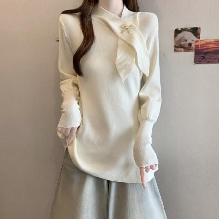 FA51108# 大码法式高级感灯笼袖毛衣女秋冬新款修身内搭掐腰针织衫上衣 服裝批發女裝批發服飾貨源