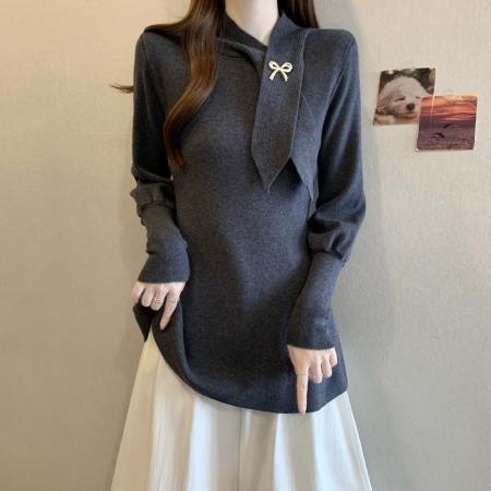 FA51108# 大码法式高级感灯笼袖毛衣女秋冬新款修身内搭掐腰针织衫上衣 服裝批發女裝批發服飾貨源