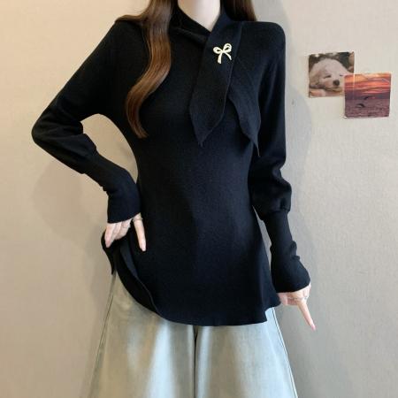 FA51108# 大码法式高级感灯笼袖毛衣女秋冬新款修身内搭掐腰针织衫上衣 服裝批發女裝批發服飾貨源