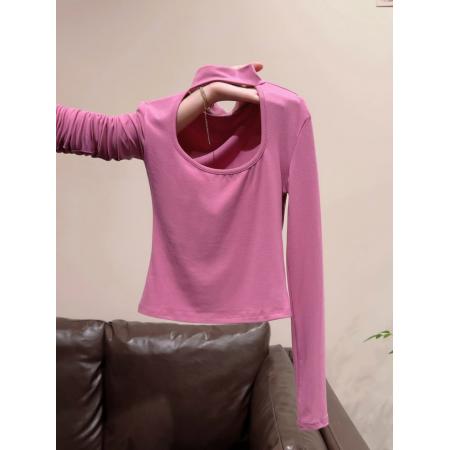 FA51110# 纯欲辣妹风镂空长袖内搭上衣女秋冬季新款修身显瘦打底衫T恤 服裝批發女裝批發服飾貨源