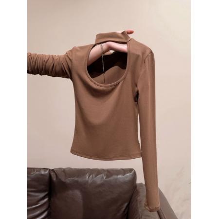 FA51110# 纯欲辣妹风镂空长袖内搭上衣女秋冬季新款修身显瘦打底衫T恤 服裝批發女裝批發服飾貨源