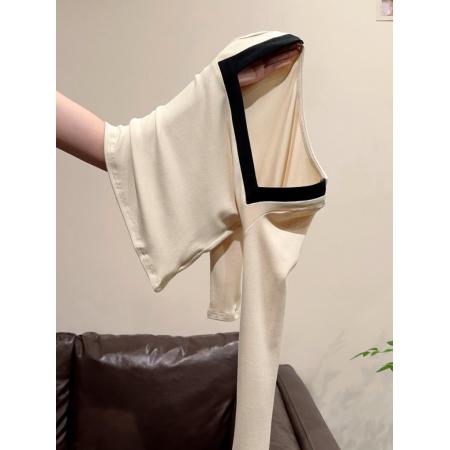 FA51111# 气质温柔风撞色方领长袖打底衫女秋冬新款修身显瘦百搭上衣 服裝批發女裝批發服飾貨源