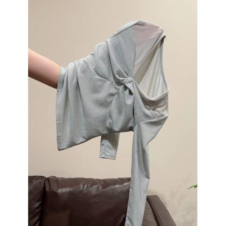 FA51114# 时尚褶皱网纱拼接长袖内搭上衣女秋季新款气质显瘦打底衫T恤 服裝批發女裝批發服飾貨源