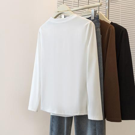 FA51115# 大码女装设计感小众开叉洋气t恤女胖mm简约韩版长袖圆领上衣 服裝批發女裝批發服飾貨源