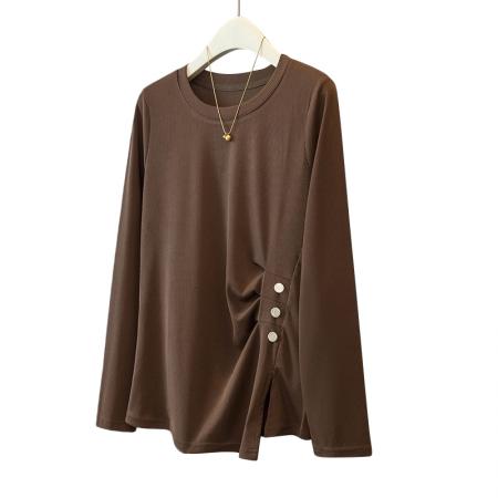 FA51115# 大码女装设计感小众开叉洋气t恤女胖mm简约韩版长袖圆领上衣 服裝批發女裝批發服飾貨源