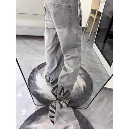 FA51126# 韩国chic新款字母斜切弯刀牛仔裤女美式高街小众直筒微喇叭裤子 服裝批發女裝批發服飾貨源