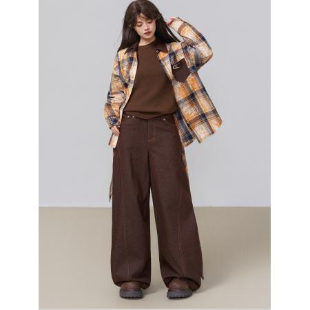 FA51127# 韩国chic秋季格纹长袖衬衫女元气感涂鸦印花撞色翻领外套上衣 服裝批發女裝批發服飾貨源