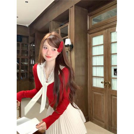 FA51129# 新款红莓清酒圣诞穿搭红色毛衣女秋冬内搭设计感长袖针织辣妹上衣 服裝批發女裝批發服飾貨源