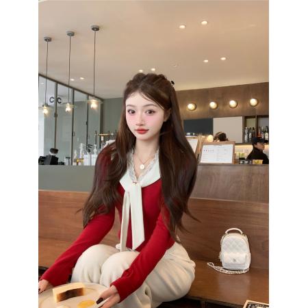 FA51129# 新款红莓清酒圣诞穿搭红色毛衣女秋冬内搭设计感长袖针织辣妹上衣 服裝批發女裝批發服飾貨源