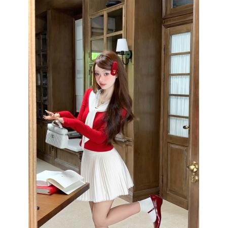 FA51129# 新款红莓清酒圣诞穿搭红色毛衣女秋冬内搭设计感长袖针织辣妹上衣 服裝批發女裝批發服飾貨源