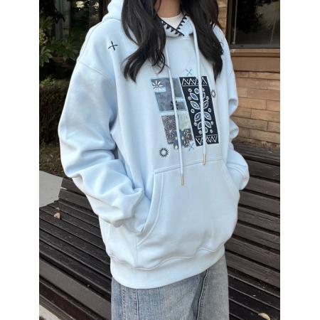 FA51131# 韩国chic秋冬新款长袖订珠刺绣连帽卫衣女美式宽松加绒加厚外套潮 服裝批發女裝批發服飾貨源