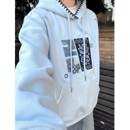 FA51131# 韩国chic秋冬新款长袖订珠刺绣连帽卫衣女美式宽松加绒加厚外套潮 服裝批發女裝批發服飾貨源