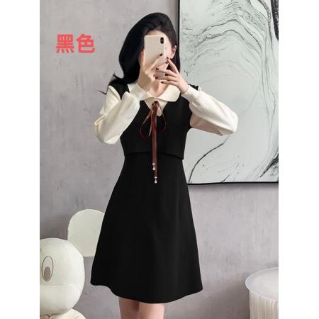 FA51133# 学院风假两件针织连衣裙女秋冬新款设计感气质减龄洋气毛衣裙 服裝批發女裝批發服飾貨源