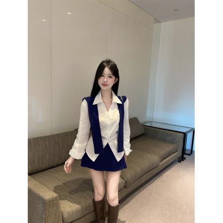 FA51138# 春款收腰设计长袖衬衫+披肩+多穿法包臀半身裙三件套女 服裝批發女裝批發服飾貨源