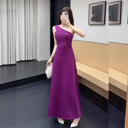 FA51140# 高端大气晚礼服女高级感主持人新款宴会重要场合绝美斜肩长裙 服裝批發女裝批發服飾貨源