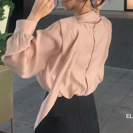 FA51152# 秋季百搭女欧尼韩系圆领飘带领时尚粉色气质长袖衬衫女 服裝批發女裝批發服飾貨源