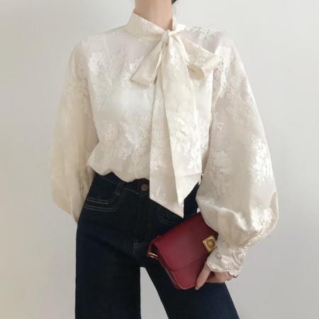 FA51153# 秋装法式独特精致小上衣气质轻奢高级感绝美蕾丝花边系带白色衬衫 服裝批發女裝批發服飾貨源