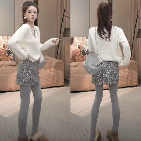 FA51156# 法式v领长袖针织衫女新款春秋款重工钉钻设计感洋气减龄上衣 服裝批發女裝批發服飾貨源