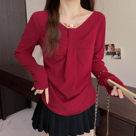 FA51159# 大码长袖加厚保暖T恤时尚减龄显瘦小众别致遮肉收腰打底衫女 服裝批發女裝批發服飾貨源