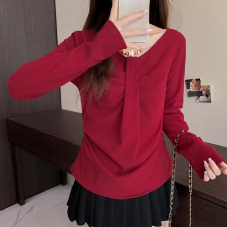 FA51159# 大码长袖加厚保暖T恤时尚减龄显瘦小众别致遮肉收腰打底衫女 服裝批發女裝批發服飾貨源