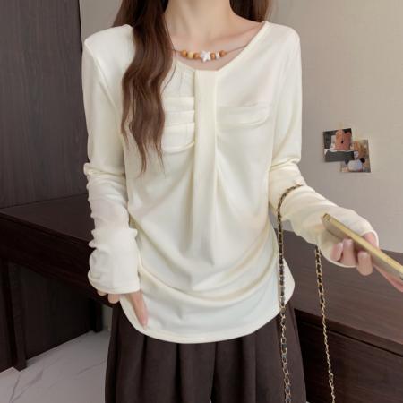 FA51159# 大码长袖加厚保暖T恤时尚减龄显瘦小众别致遮肉收腰打底衫女 服裝批發女裝批發服飾貨源