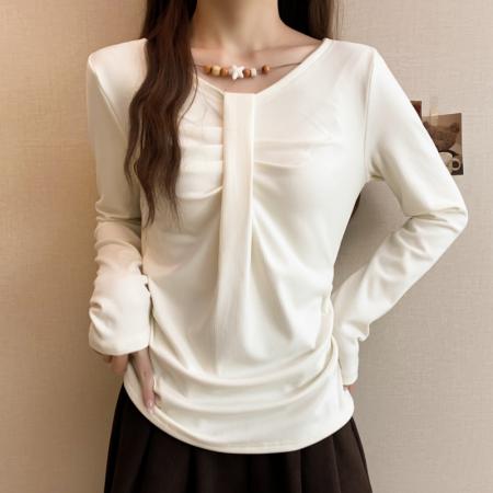 FA51159# 大码长袖加厚保暖T恤时尚减龄显瘦小众别致遮肉收腰打底衫女 服裝批發女裝批發服飾貨源